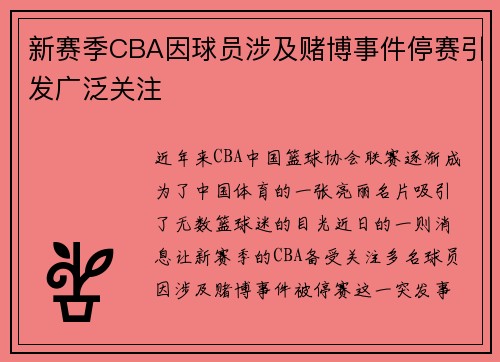 新赛季CBA因球员涉及赌博事件停赛引发广泛关注